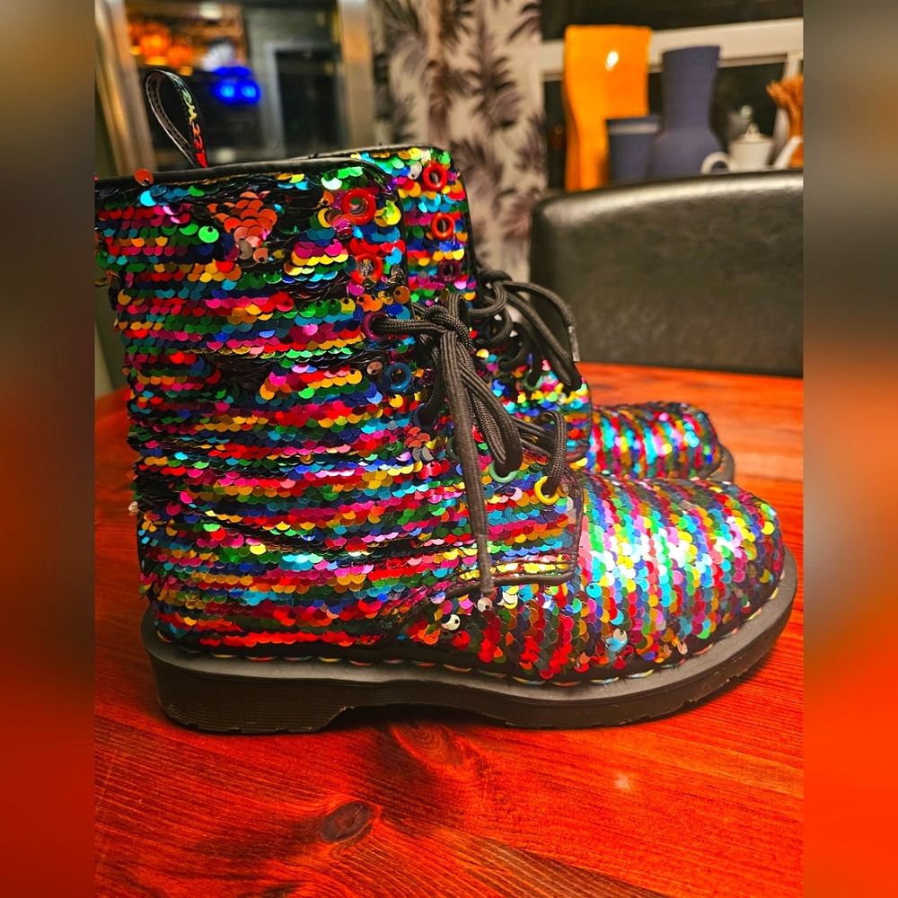 Dr. Martens Multicolor Sequin Combat Boots price drop 70